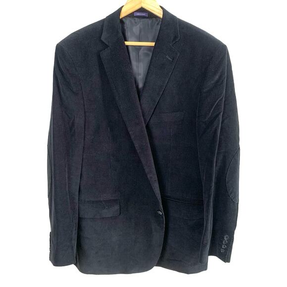 Stafford 48 Reg Classic Black Corduroy Sport Coat Blazer Jacket Elbow Patches - Picture 1 of 16